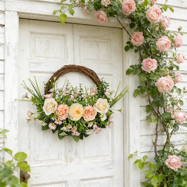 Spring Decor,14.9In Front Door Wreath Lightweight Texture Easy Post-Pack Straightening Multi-Scene Application,Festive Decor for Indoor Outdoor Summer Party Home Garden Wall Window Tree Decors