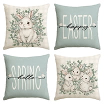 Sm:)e Buffalo Plaid Rabbit Happy Easter Throw Pillow Cover, 18 x 18 Inch Eucalyptus Leaves Hello Spring Cushion Case Decoration for Sofa Couch Set of 4