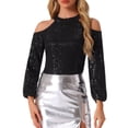 thumbnail image 1 of Tops de lentejuelas INSPIRE CHIC para mujeres, blusas de brillo con mangas largas y hombros al aire para fiestas, 1 of 6