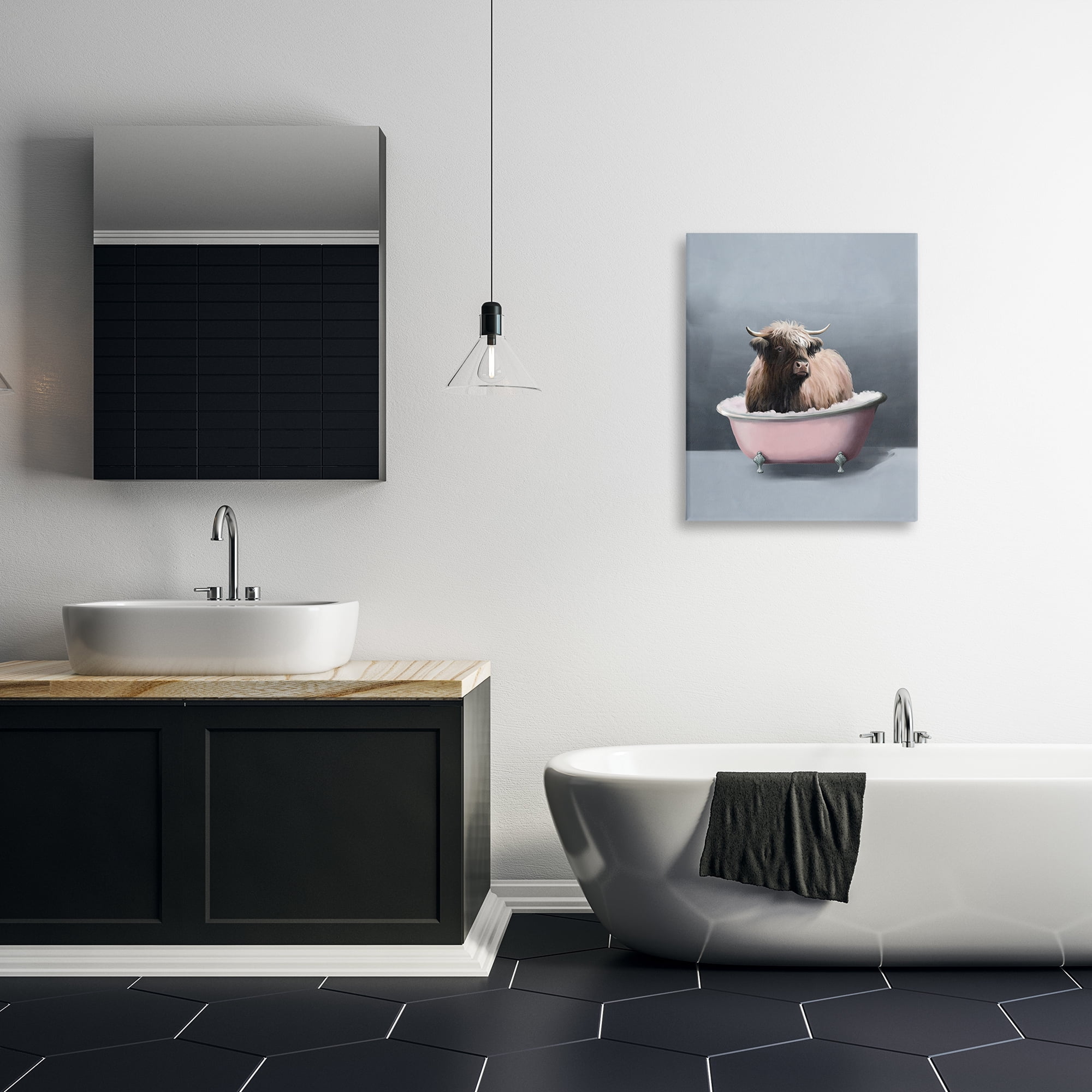 Stupell Industries Buffalo in Pink Tub Bath & Laundry Painting Wrapped Canvas Art Print Wall Art, 24 x 30