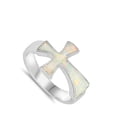 thumbnail image 4 of CHOOSE YOUR COLOR White Simulated Opal Sideways Cross Christian Ring 925 Sterling Silver Band CZ Female Size 9, 4 of 4