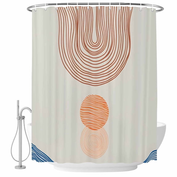 Abstract Art Shower Curtain, 72" x 84", Sunset Orange Blue Line Modern Geometric Waterproof Bathroom Curtain Washable Shower Curtain Set with 12 Hooks