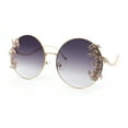 thumbnail image 5 of Fancy Rhinestone Floral Trim Round Circle Lens Wavy Arm Sunglasses Gold - Smoke, 5 of 8
