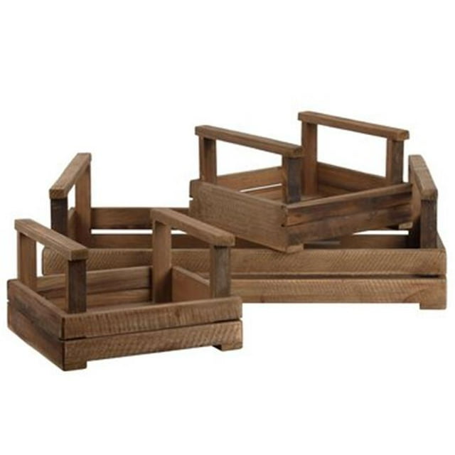 Urban Trends Collection 44708 Wood Rectangular Tray with Long Side Handles, Natural Finish - Brown - Set of 3