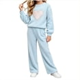 thumbnail image 2 of Oiangi Girls Fall Clothes Outfits Lounge Knit Sets Crewneck Sweater and Pant for Cold Weather Light Blue 7-8Years, 2 of 9