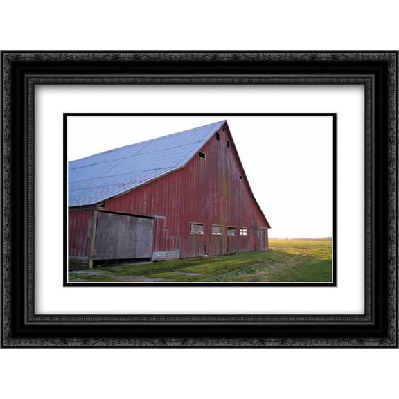 Red Barn at Sunset 2x Matted 24x18 Black Ornate Framed Art Print by Styber, Dana