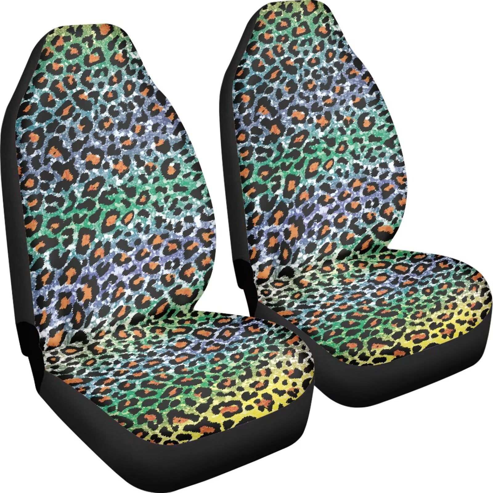 Uourmeti Leopard Car Accessories for Women Interior Cute Set Rainbow Cheetah Pattern Front Car Seat Covers Universal Auto Cushion Protector for Trucks Suv Vans(2 Pack)