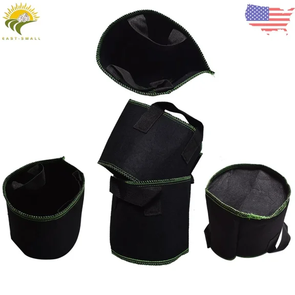 PURELY- 5× 5 Gallon Black Green Garden Nursery Nonwoven Plant Growing Bags Fabric Flower