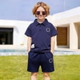 thumbnail image 2 of FINALGANG Toddler Boys Girls Solid Color Letter Print Polo Shirt Set Short Sleeve Button Down Casual Top Loose Fit Shorts Two Piece Outfit For Summer Daily Wear Trendy Outfit, 2 of 8