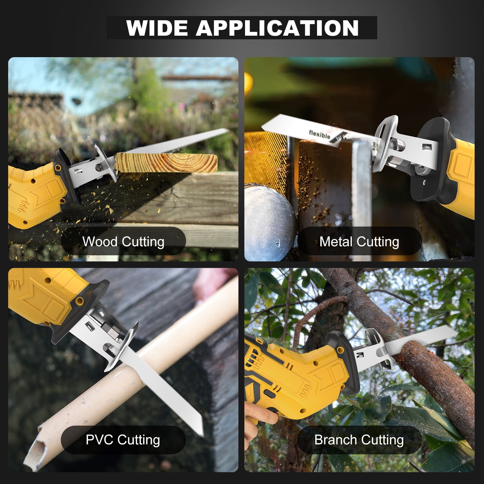 Cordless Reciprocating Saw for Dewalt 20V Battery, 150W Power Brush Reciprocating Saws, 0-3500 SPM Variable Speed, 4 Saw Blades Kit Cutting Tool for Wood Metal PVC (Not Included Battery )