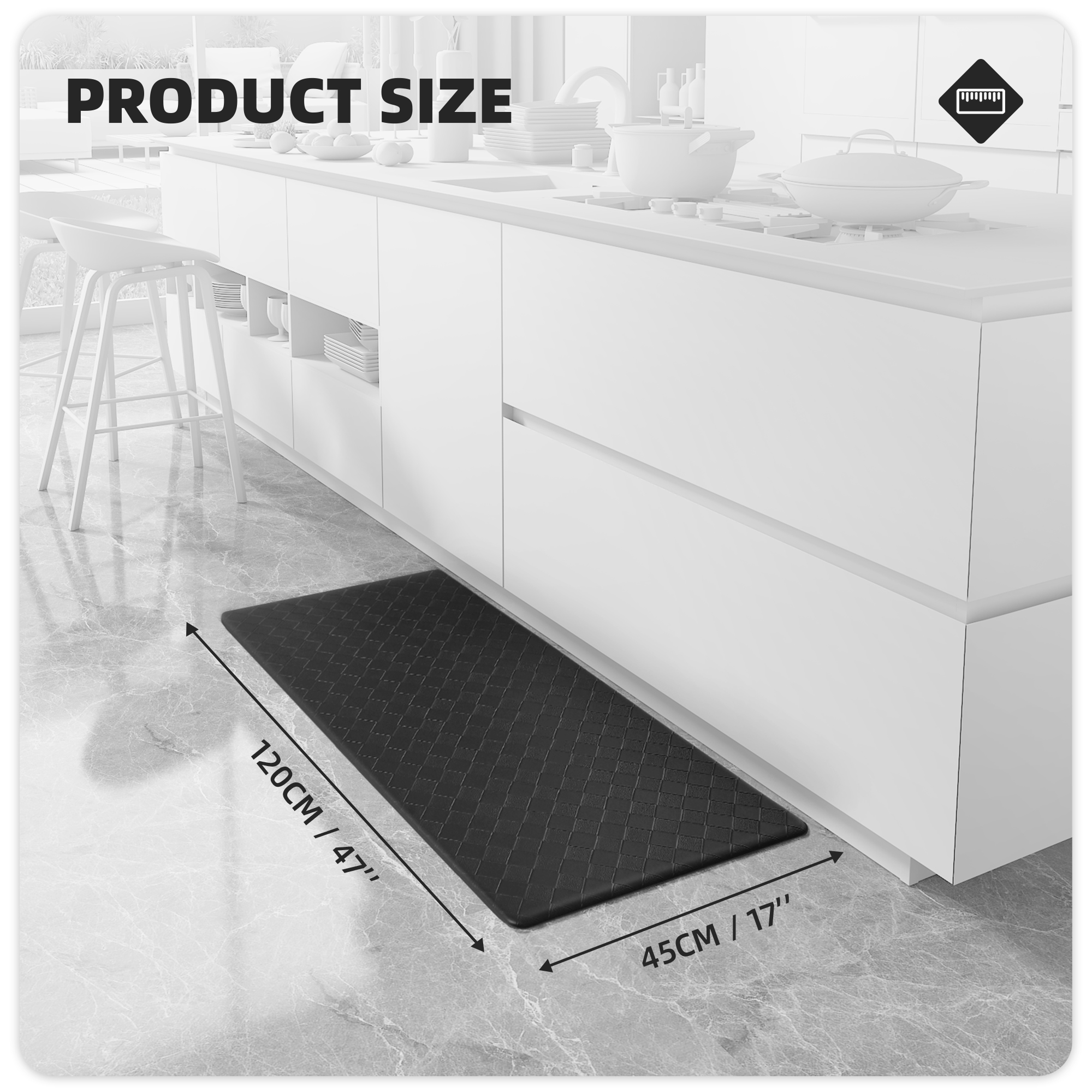 PABUBE Kitchen Mat Cushioned Anti Fatigue Kitchen Rugs Waterproof Non-Slip Comfort Standing Mat for Kitchen, Floor, Office, Sink, Black, 17" x 47" - image 4 of 8