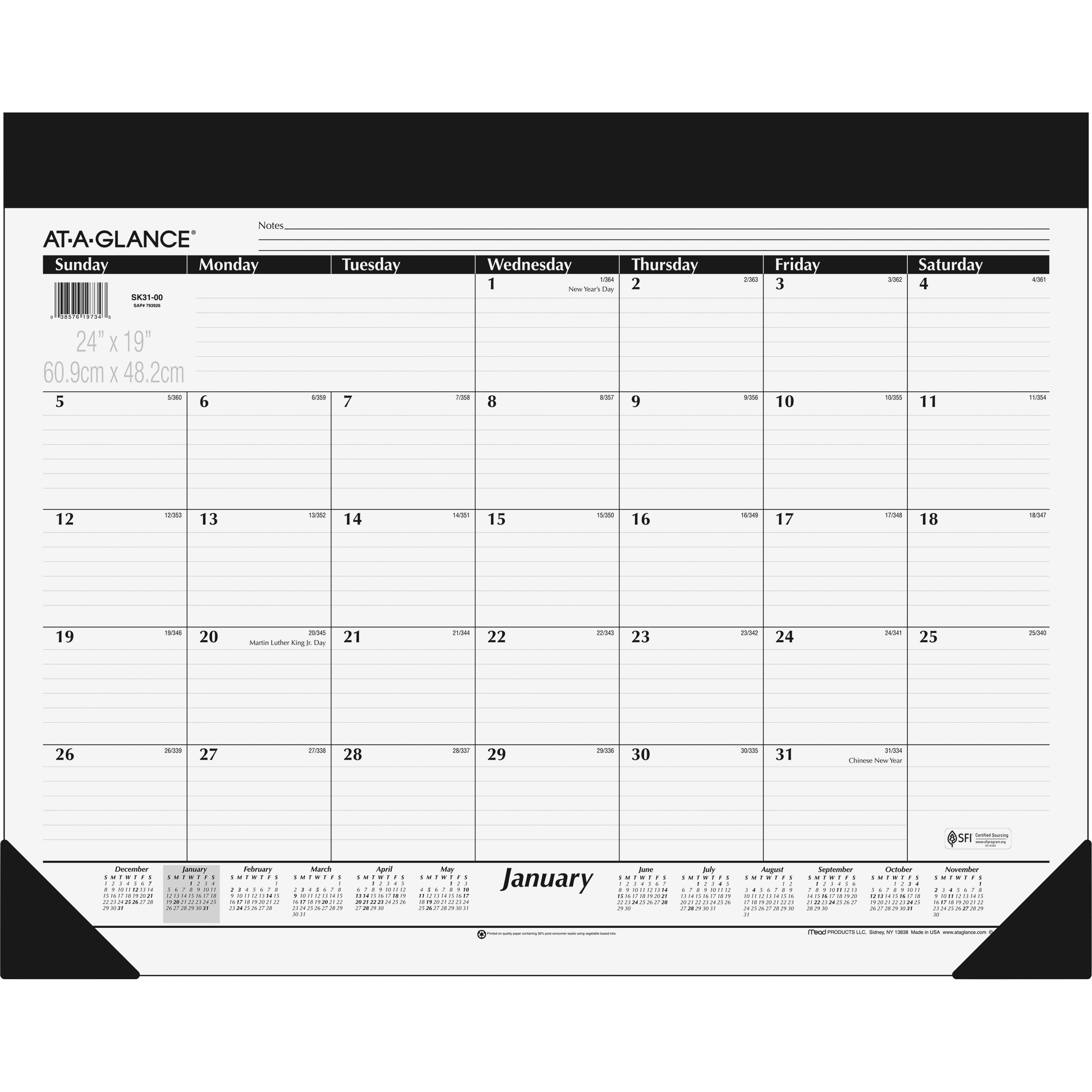 AtAGlance Classic Monthly Desk Calendar Pad