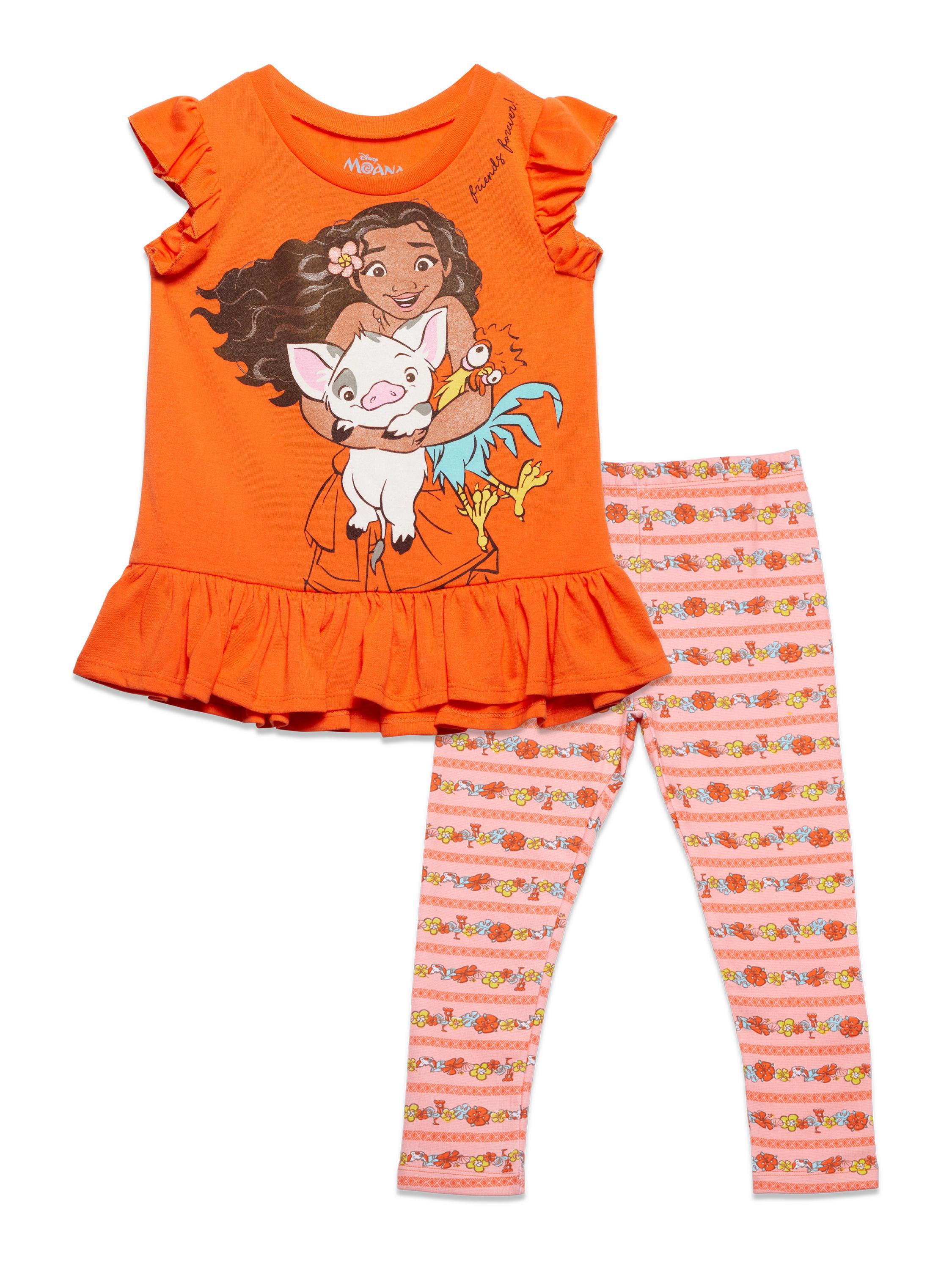 Girls Moana Costume Dress Set Ruffled 2-Piece Pajama Set Sleepwear Dress Pants 