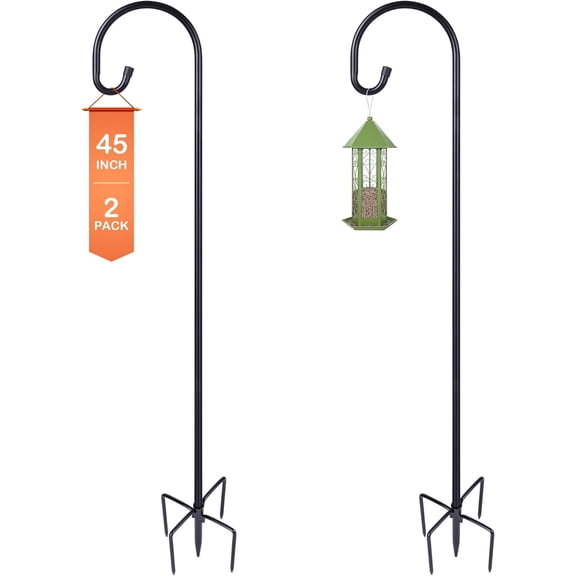 Bird Feeder Pole, 45 INCH Heavy Duty Shepherds Hooks for Outdoor with 5 Prong Base, Adjustable Stand Hanger for Garden Plant, Hummingbird Feeder, Lantern, Hanging Wedding Decor (2 Pack)
