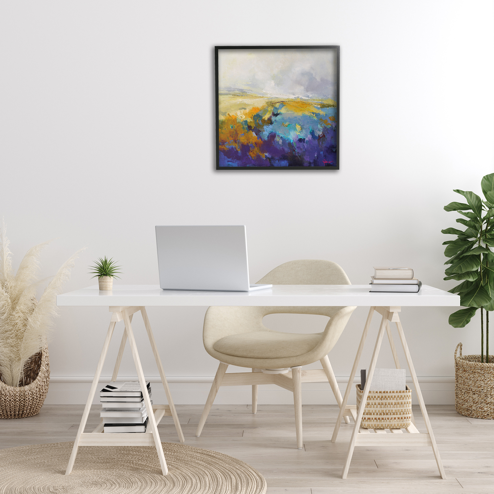 Stupell Industries Expressive Country Field Landscape Painting Black Framed Art Print Wall Art, 24 x 24
