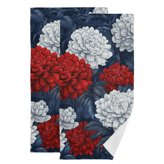 Red and White Chrysanthemum Hand Towel Absorbent Bath Towels for Bathroom Sports Gym(28.3" X 14.4") Set of 2