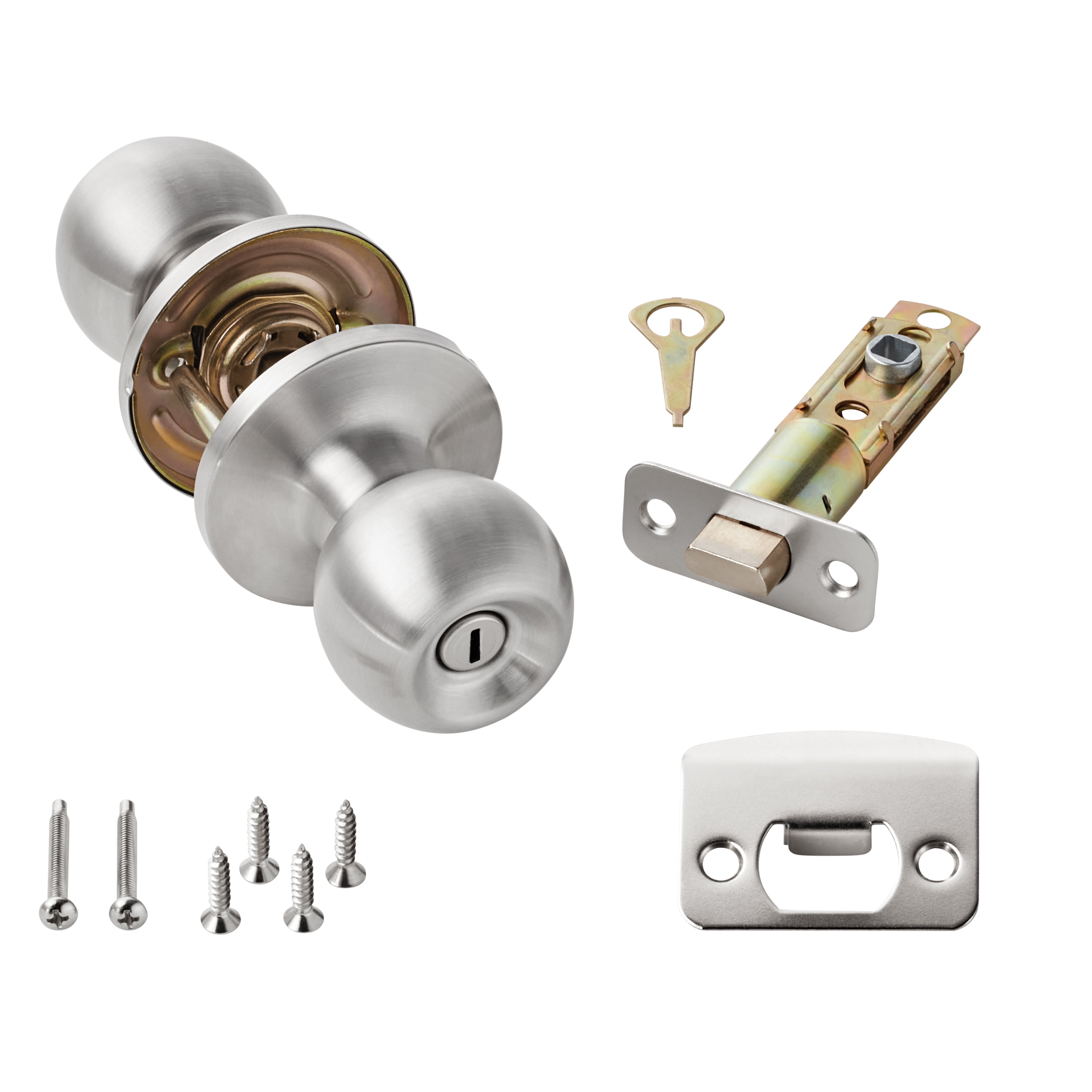 (4 pack) Hyper Tough Interior Locking Ball Privacy Bed and Bath Doorknob Stainless Steel Finish