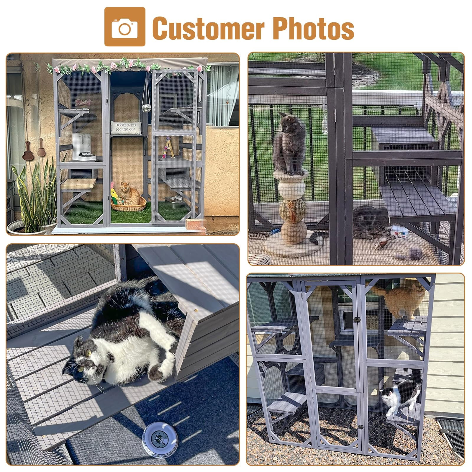 Wooden Outdoor Cat Enclosure with Condos and Waterproof Roof, Large Walk-in Catio for Multiple Cats, Indoor Shelter with Jumping Platforms, Grey