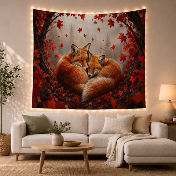 Autumn Woodland Animal Illustration Tapestry
