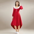 thumbnail image 2 of Farfi Christmas Performance Dress Fluffy Square Neck Pure Color A-line Irregular Hem Button Decor Festive Stage Show Santa Cosplay Costume New Year Party Maxi Dress (Red, M), 2 of 13