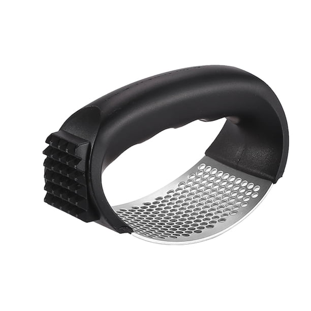 Ounissouiy Prensa de ajo multifunción de acero inoxidable 2 en 1, rallador de molienda, herramienta de trituración, prensador, rebanador de ajo curvo Cocina y Comedor Negro