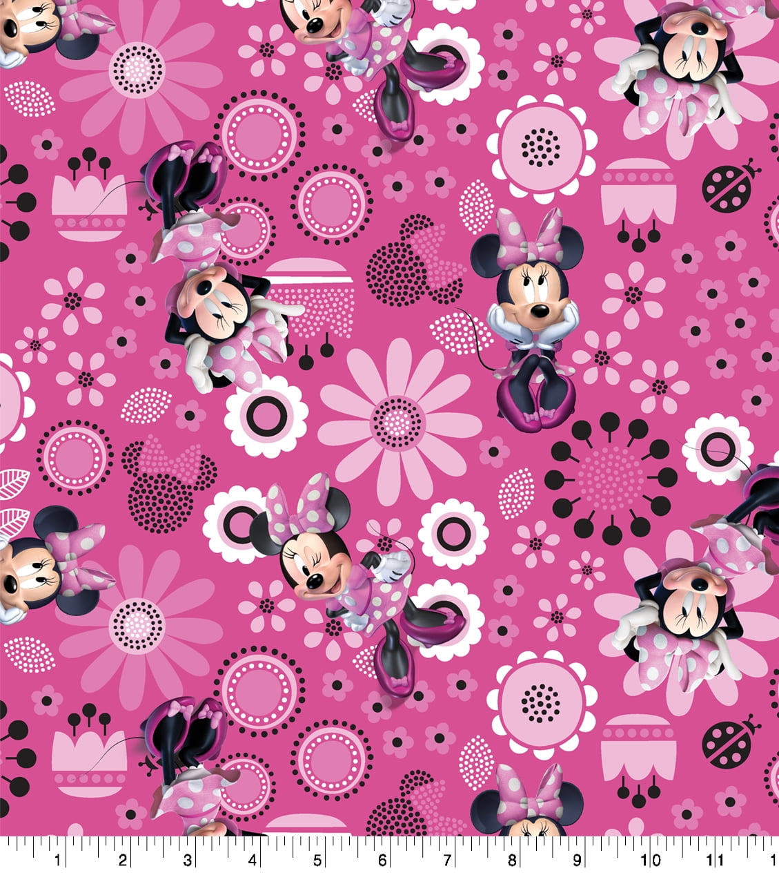 100% Cotton Disney Minnie Mouse on Pink Fabric Children's Kids Clothes 