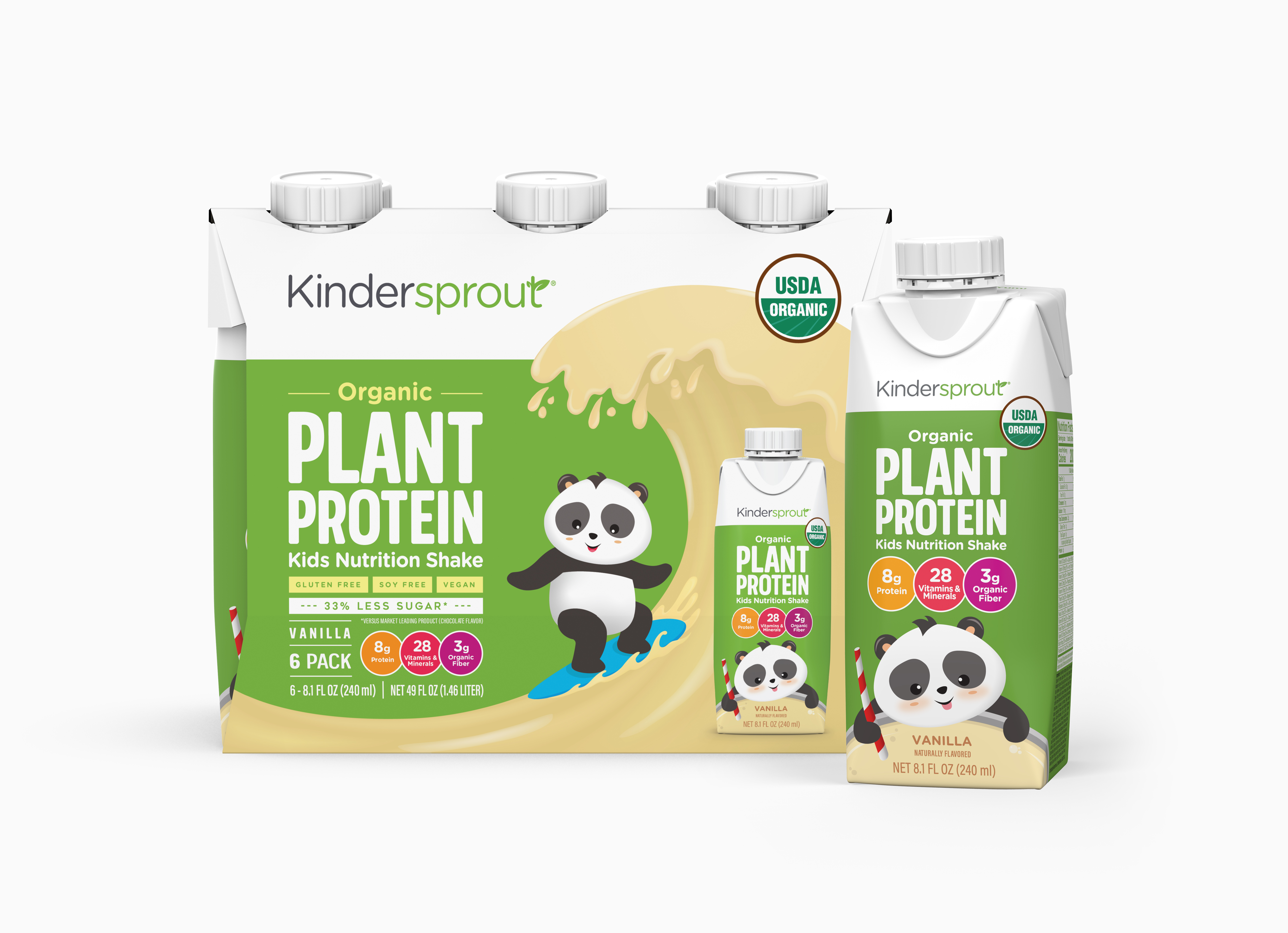 Kindersprout, Organic Plant Based Kids Protein Nutrition Shake, Vanilla, 8.1 oz (6pk)