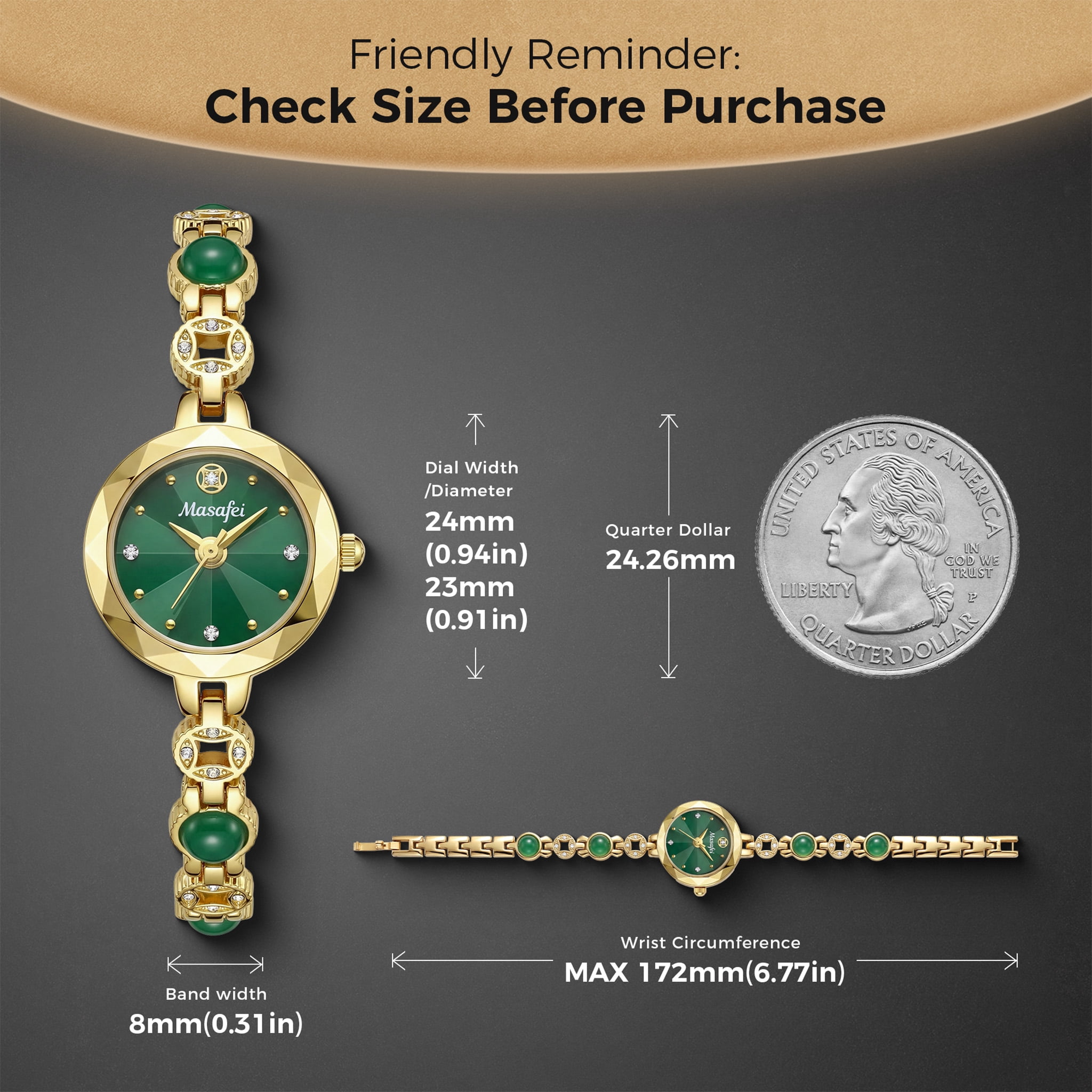 Watches for Women Dainty Green Chain Bracelet Rhinestone Dial Elegant Dress Classic Quartz Ladies Wristwatch Gift