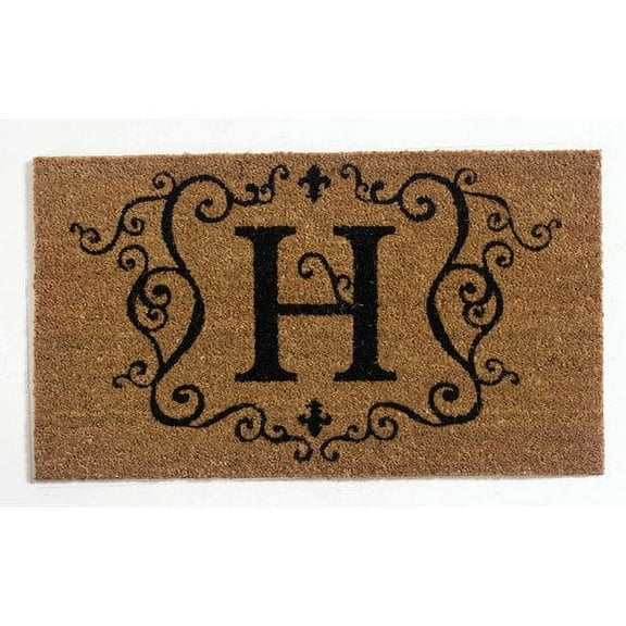 Evergreen Monogrammed N Embossed Decorative Indoor Outdoor Natural Coir Doormat  16"x28" Beige