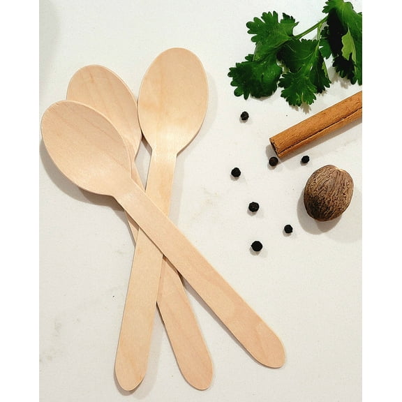 Eco-Friendly Wooden Spoons - 100% Natural, Biodegradable and Compostable - Premium Disposable Cutlery for Parties, Catering, and Everyday Use, 100 Pack