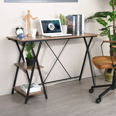 iMucci Writing Computer Desk 47.2", Home Office Study Desk with 2 Storage Shelves on Left Side, Industrial Simple Style Wood Table Metal Frame for PC Laptop Notebook