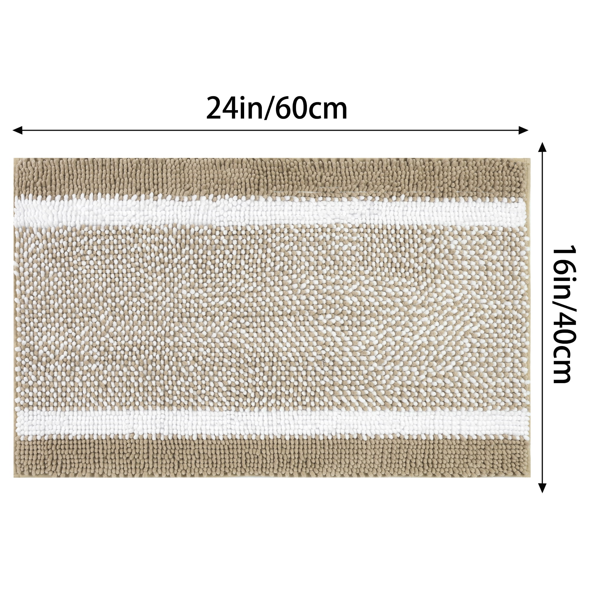 Unique Bargains Chenille Striped Bathroom Rug Mat Non-Slip Soft Plush Shaggy Bath Carpet Khaki 16" x 24"