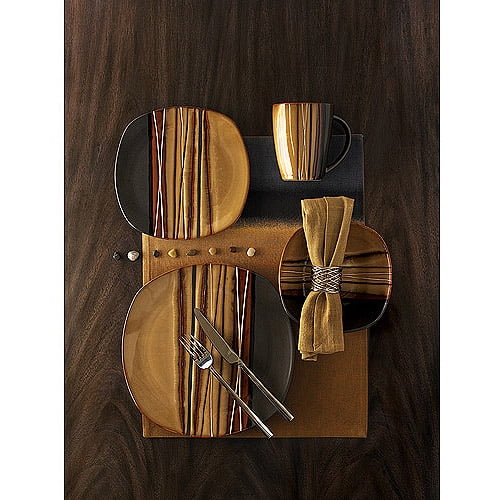 better homes and gardens bazaar 16pc dinnerware set brown