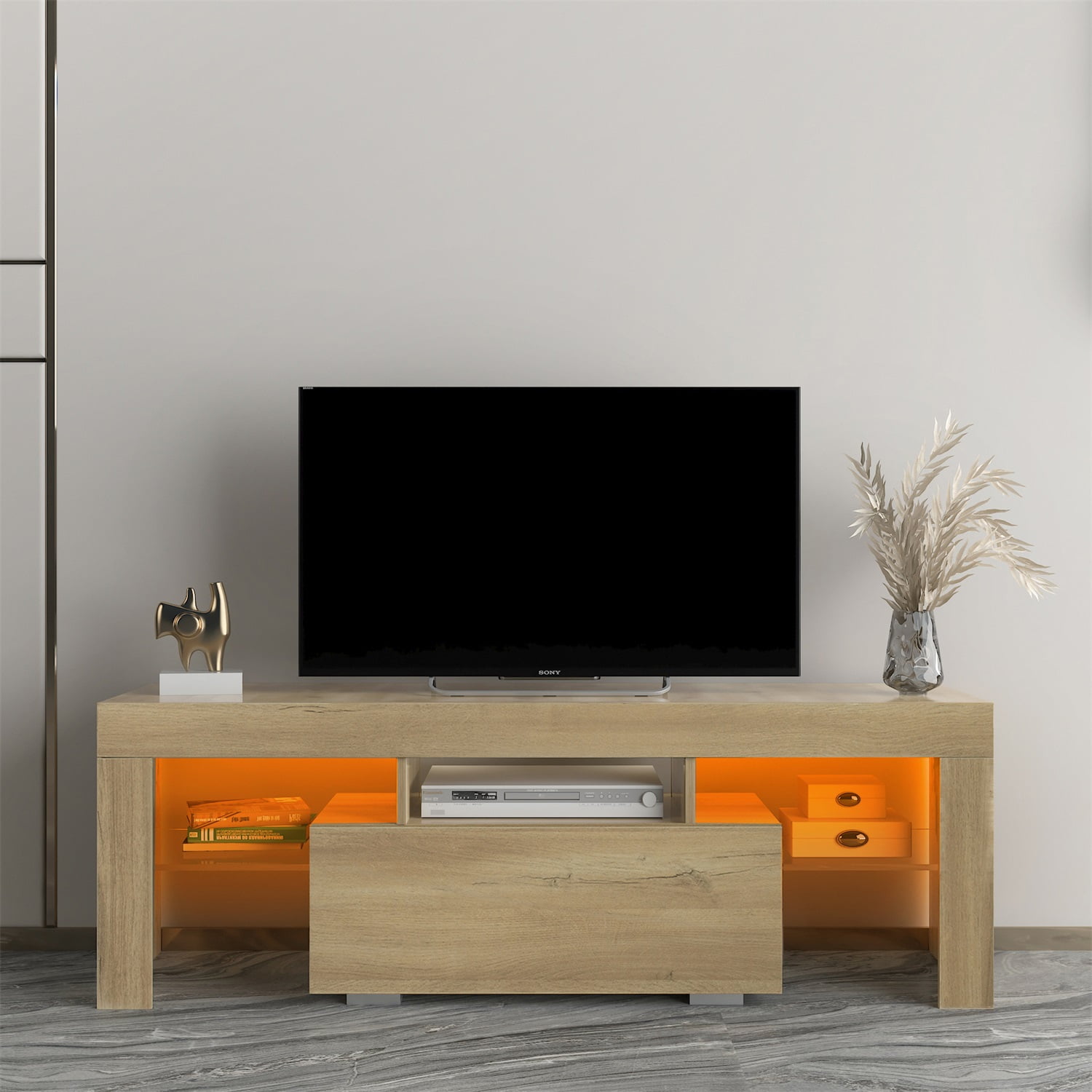 Kadyn 55 Inch Modern Tv Stand 20 Color LED Tv Stand, Tv Stands for 55 Inch Tv with Storage, LED Entertainment Center for Living Room, Rustic Oak Kadyn 55 Inch Modern Tv Stand 20 Color LED Tv Stand, Tv Stands for 55 Inch Tv with Storage, LED Entertainment Center for Living Room, Rustic Oak