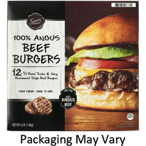 Sam's Choice 100% Angus Beef Burgers, 4 lb, 12 Count (Frozen)