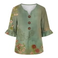thumbnail image 4 of Levmjia Women's V Neck Floral Blouse Short Sleeve Button Down Top Summer Casual Loose Fit Flowy Shirt with Flutter Sleeves, 4 of 6
