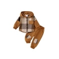 thumbnail image 2 of Little Boy Girl Pants Set Contrast Color Plaid Long Sleeve Button-up Hoodie Trousers Outfits, 2 of 8