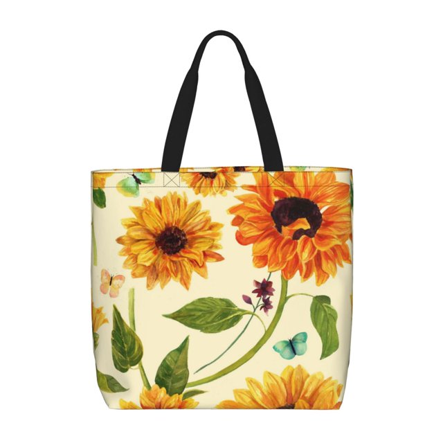Fotbe Sunflowers And Butterflies Bolsa Tote con Estampado para Mujer, Bolsos con Cremallera, Bolsa de Hombro Casual de Gran Capacidad con Bolsillos Internos