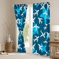 thumbnail image 4 of Boys Airplane 52"x84" Set of 2 Panels Window Curtains & Drapes for Kids Cartoon Aircraft Print Blackout Curtains Cartoon Jet Planes Curtains Vintage Grunge Stars Pattern Darkening Curtains Navy Blue, 4 of 6