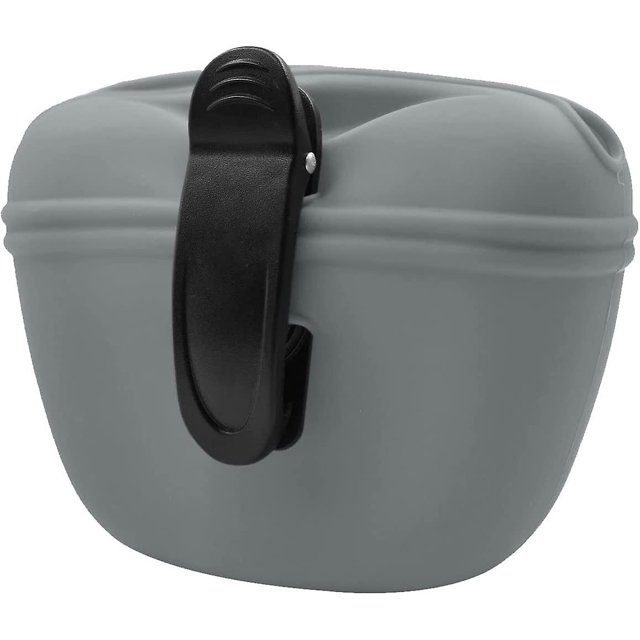 Bolsa de silicona para golosinas para perros con clip - Contenedor portátil de comida para perros para entrenamiento - Cierre magnético - Gris