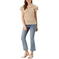 thumbnail image 2 of INSPIRE CHIC Women's Floral Tops V Neck Tiered Short Sleeve Button Down Blouse M White, 2 of 6