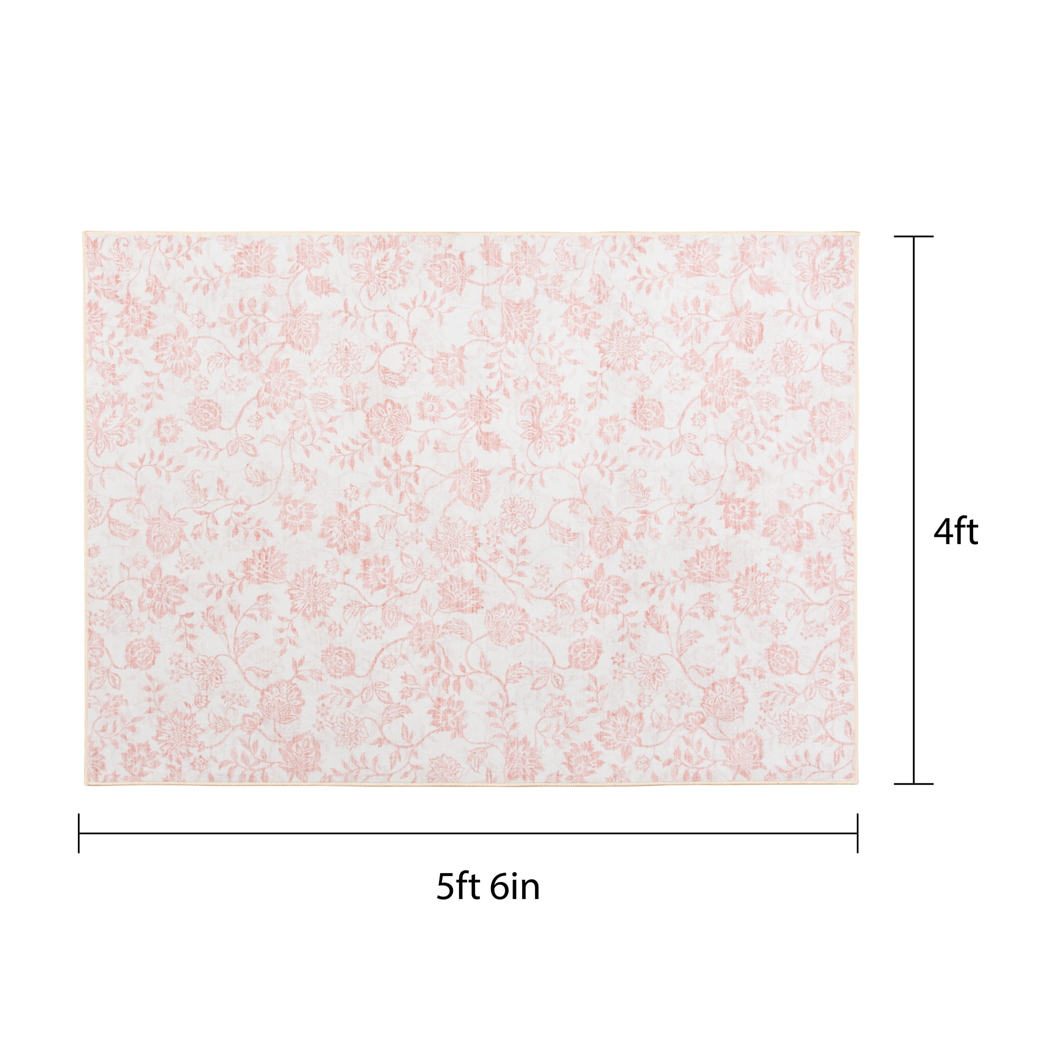 Mainstays Indoor Accent Rug, Pink and White Floral Faux Fur, 4 ft x 5 ft 6 in