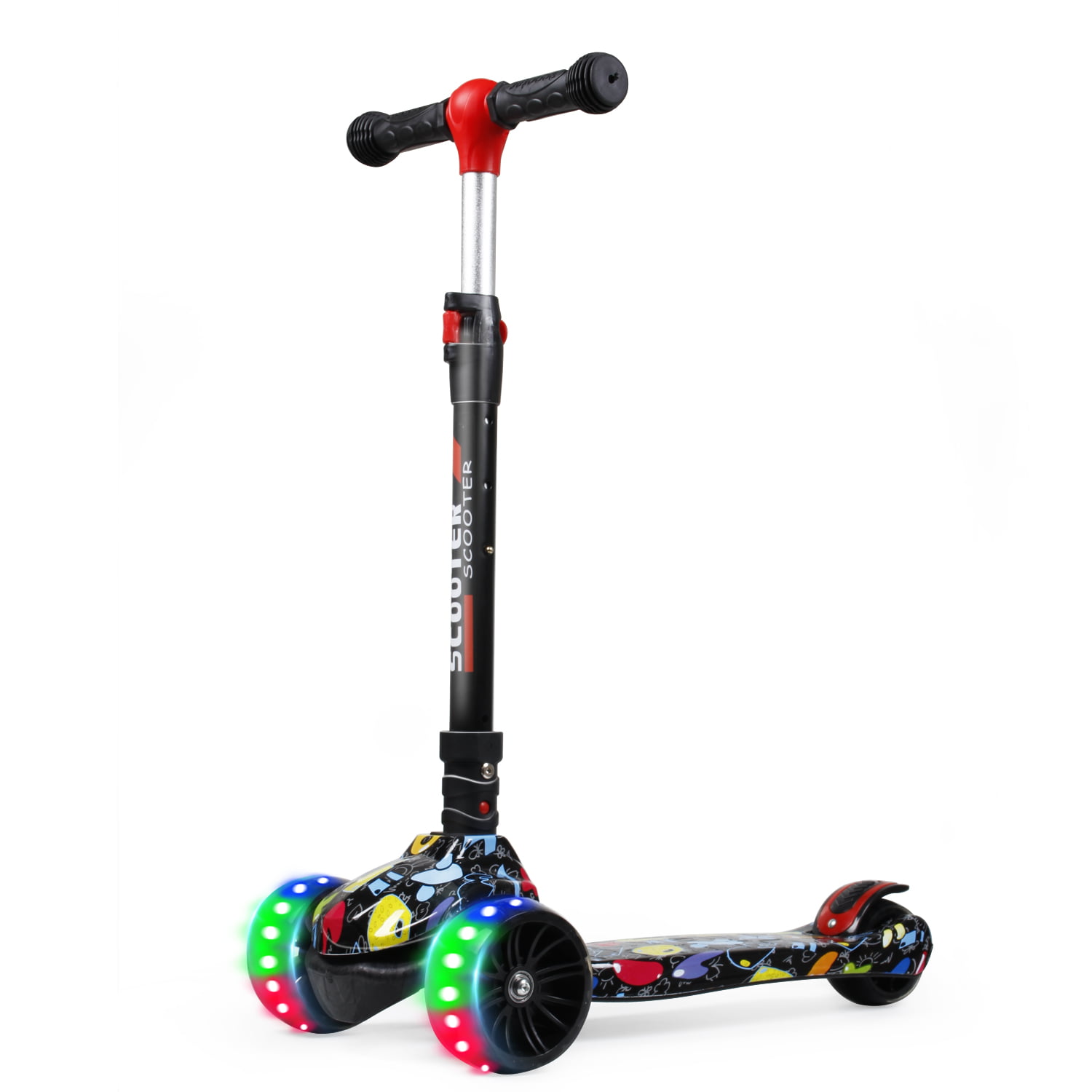 3 Wheel Adjustable LED Kick Scooter Deluxe Height T-bar Glider For Toddler Kids 