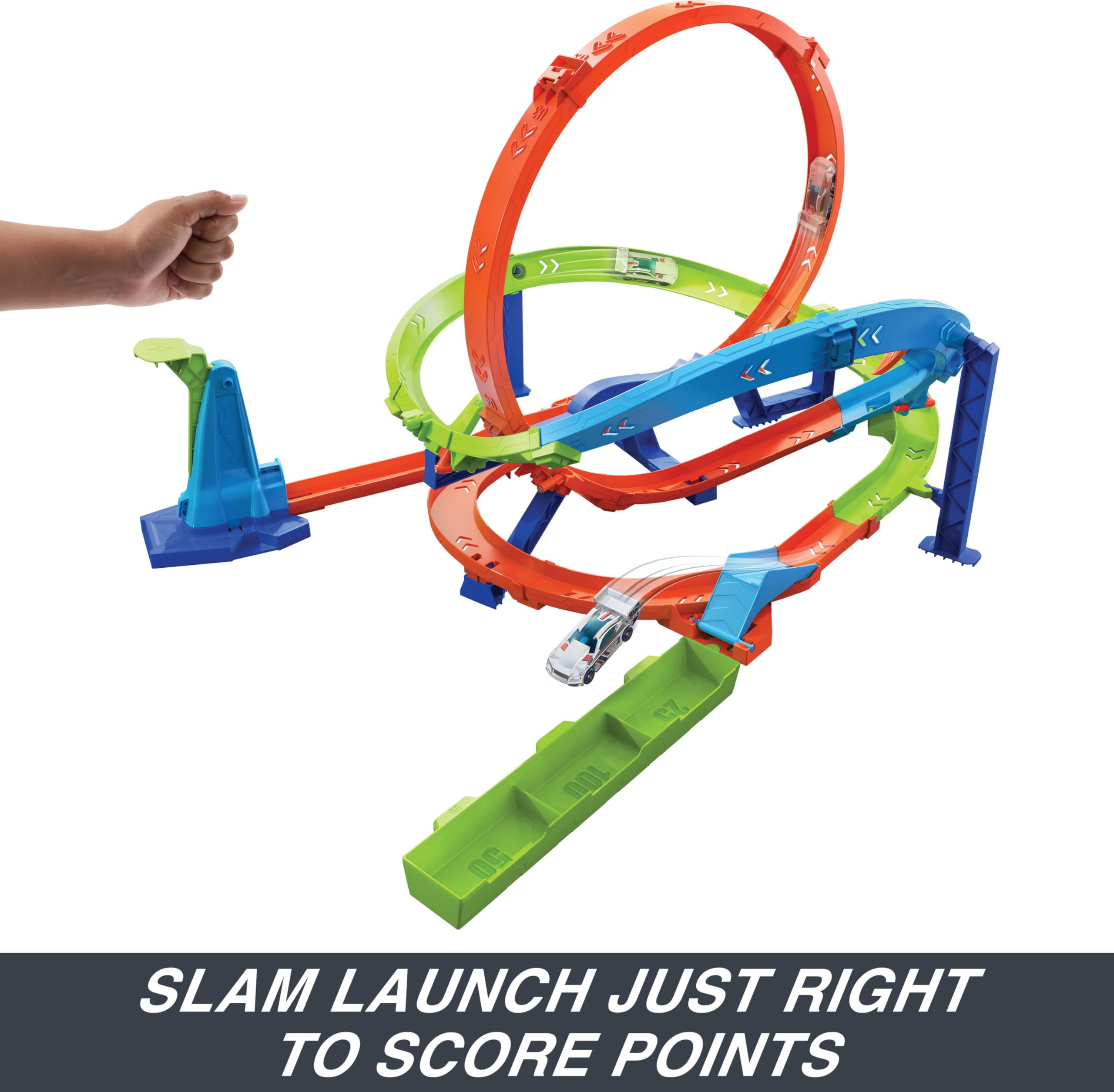 Hot Wheels Toy Car Track Set, Action Loop Cyclone Challenge, 18-in Tall, 2 Ways to Play & Easy Storage, with 1:64 Scale Toy Vehicle
