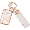 thumbnail image 1 of Car Key Fob Cover Fit for Range Rover Sport Evoque LR4 Jaguar XF XJ XJL F-pace 5 Buttons TPU Soft Key Shell Case Smart White Car Key Protector with Bling Leather Keychain, 1 of 6