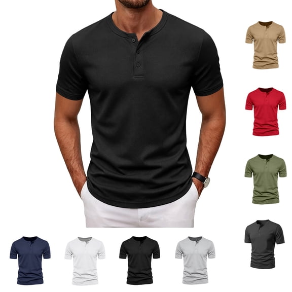 LWavelet Mens Henley Shirts Short Sleeve Moisture Wicking Lightweight T-Shirts Summer Casual 3 Button Basic Tee Shirt