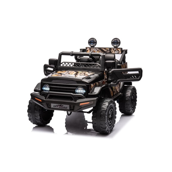 TROPOW Kids Cars Electric Ride On Toys,Hetoy Electric Car for Kids, 12V Ride on Truck Car with Remote Control Spring Suspension, LED Lights, Music, 3 Speeds,Black