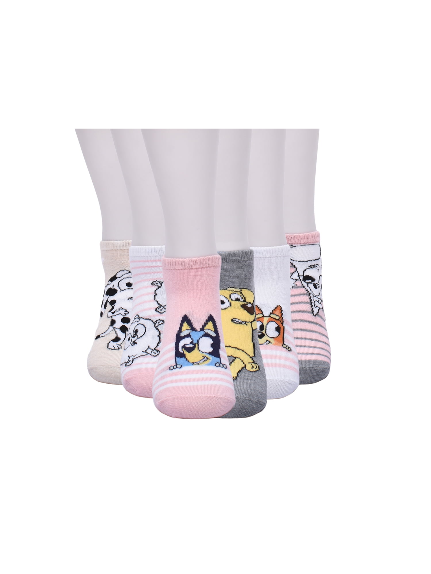 Bluey Girls No Show Socks, 6-Pack, Sizes S-L (4-10.5)