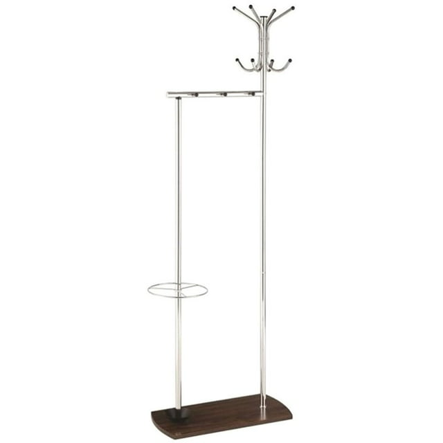 Bowery Hill Umbrella Stand Coat Rack in Walnut and Chrome