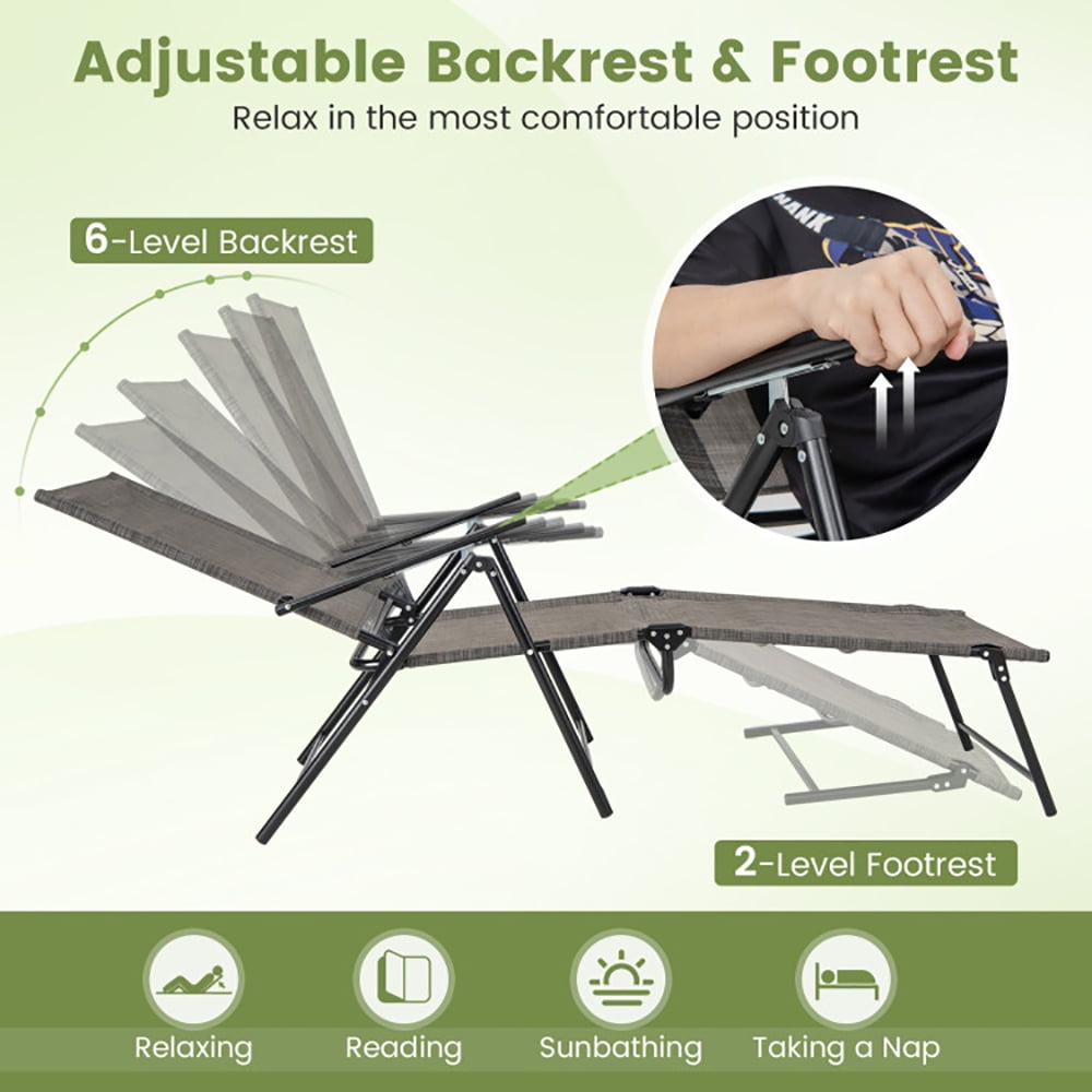 Aimee Lii 2 Piece Patio Folding Chaise Lounge Chairs Recliner with 6-Level Backrest, Patio Loungers, Coffee